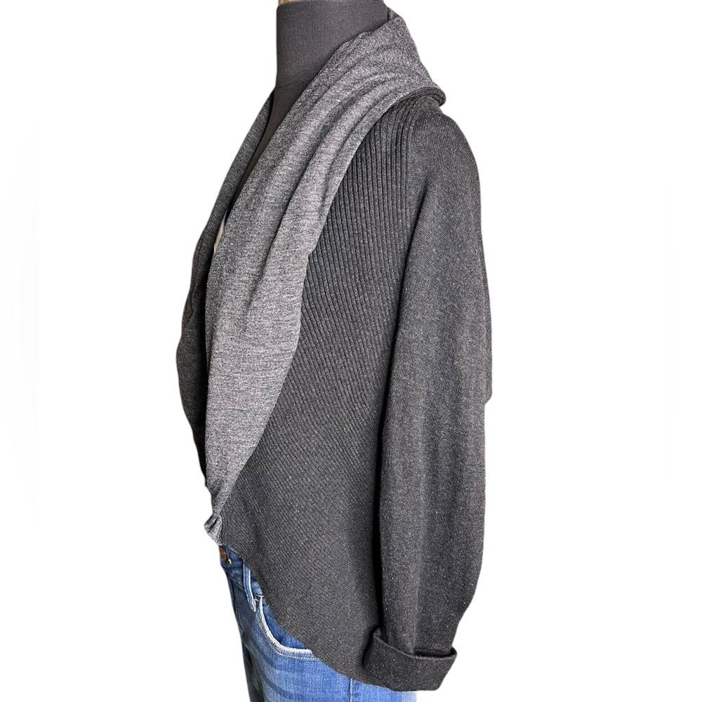 S/M Womens Coldwater Creek Gray Cascade Cardigan SWEATER Cotton Blend Grandma E4